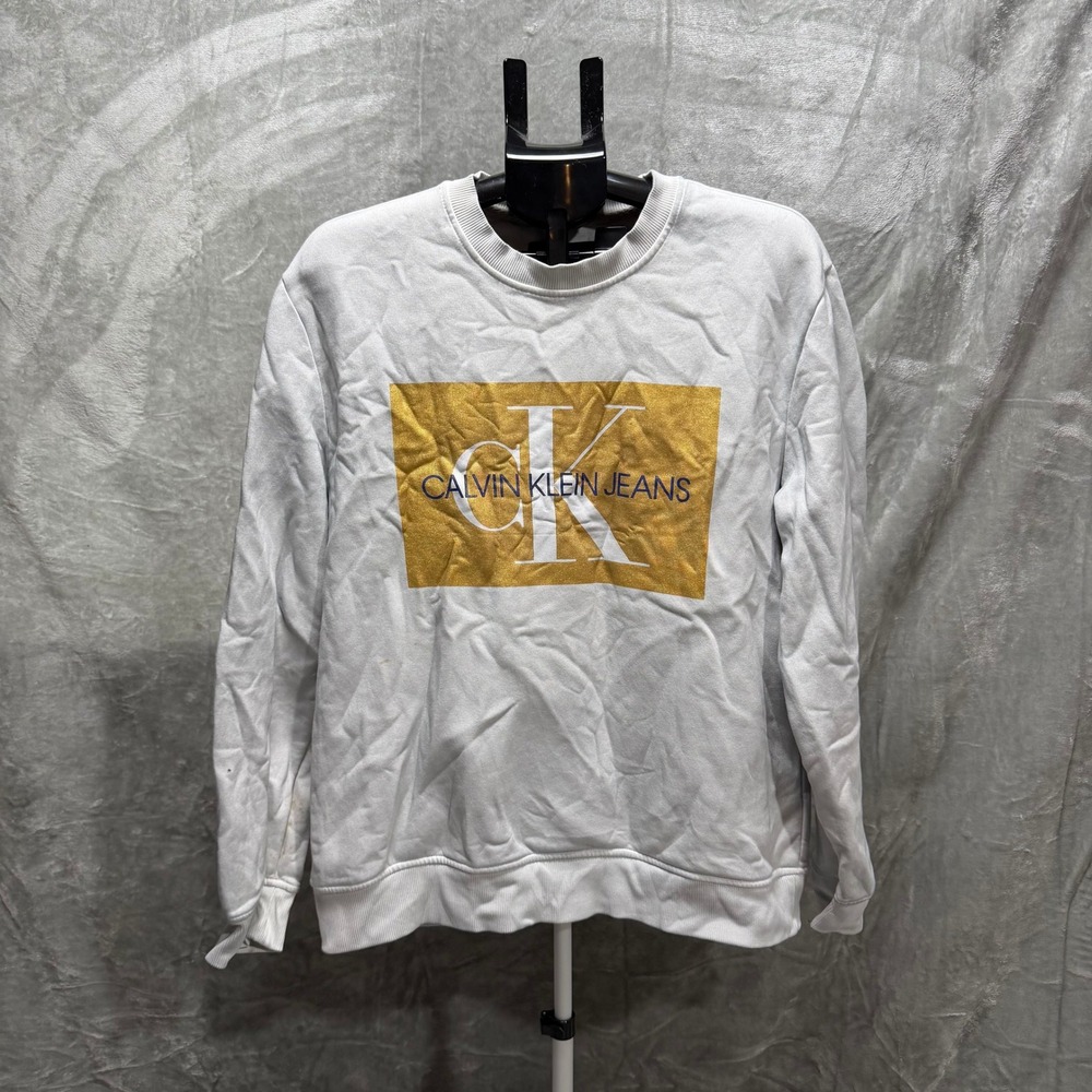 Calvin Klein Jeans‎ White Crew Neck Sweatshirt Mens XL/EG CK Logo Pullover